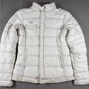 Vans Jacket Womens Medium White Puffer Winter Zip Pockets - NO HOOD